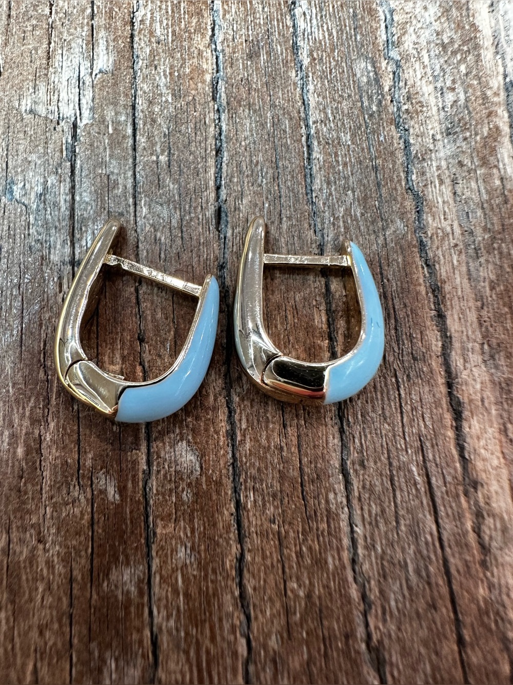 Gold-Tone Hoop Earrings with Light Blue Enamel Accent